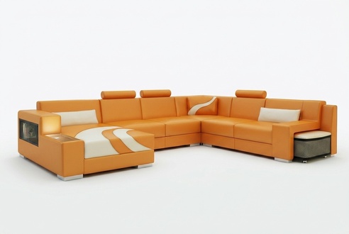 Living room landscape couch upholstered corner set designer leather sofa big sofa new V015A
