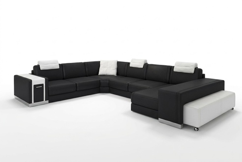 Corner sofa with USB couch, upholstered, XXL big corner sofa, leather sofa, design.