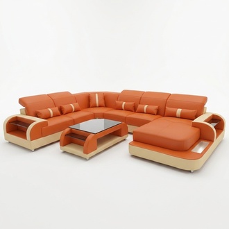 Living landscape u shape leather sofa upholstery corner sofa sofa couch leather textile usb new