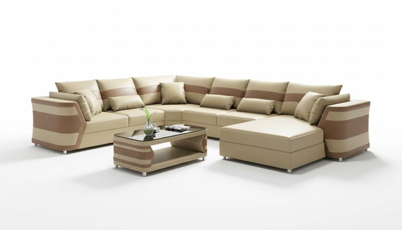 Living area xxl sofa U shape large corner sofa leather sofa beige sofas couches