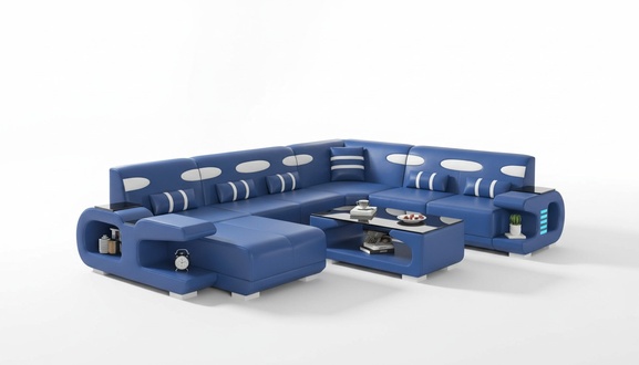 Living area XXL sofa U shape large corner sofa leather sofa blue sofas new