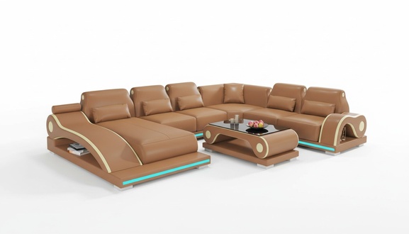 Living room landscape XXL sofa U shape large corner sofa leather sofa brown sofas new