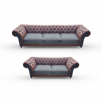 Living room 2x sofas complete couches designer leather seating furniture Chesterfield