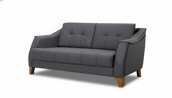 Living Room 2-Seater Sofa Leather Gray Wood Modern Design Two-Seater