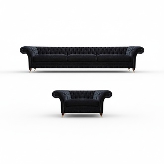 Living room black Chesterfield sofa set designer fabric sofa armchair
