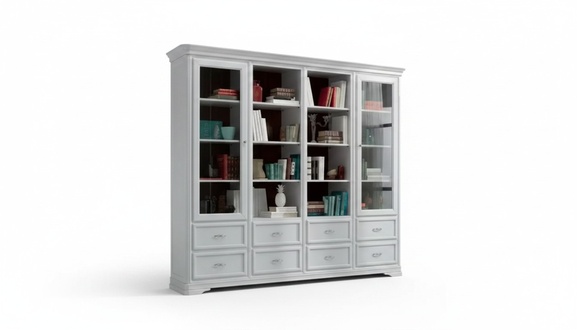 Living Room Cabinet Books Shelf White Classic Furniture Shelves Wood