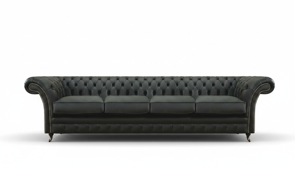 Living Room Chesterfield Black Sofa Four Seater Modern Furnishings New