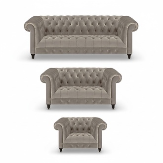 Living room Chesterfield Complete 3-piece Sofas Couch Gray Armchair New Upholstered Furniture