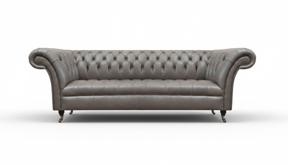 Living Room Chesterfield Gray Three-Seater Elegant Leather Sofas Luxury Furniture