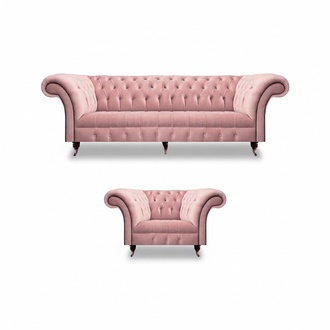 Living room Chesterfield sofa couch three-seater upholstered furniture armchair pink complete