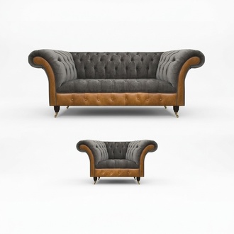 Living room Chesterfield sofa set upholstery textile seating 3-seater sofa