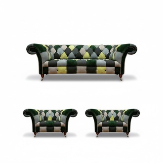 Living Room Chesterfield Sofa Three Seater Couch 2x Armchair Furnishing New