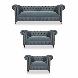Living room Chesterfield sofas gray fabric couches designer seating set
