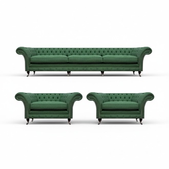 Living room Chesterfield set green 3-seater 2x armchairs 3-piece elegant set