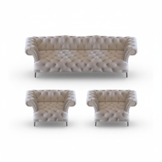 Living Room Chesterfield White 3-piece Set Modern Design Upholstered Furniture Leather New