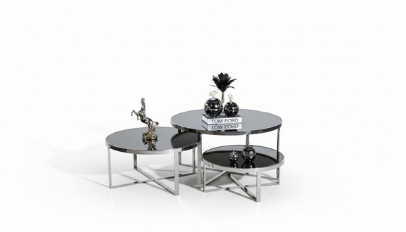 Living room coffee tables luxury design 3 pcs. Wooden gray style modern table