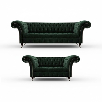 Living Room Complete 2x Sofas 3+2 Seater Green Luxurious Upholstered Furniture