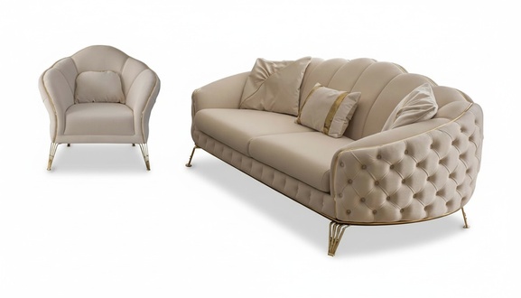 Living room complete 3-piece modern three-seater sofa couch luxury 2x armchair