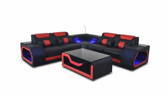 Living Room Corner Sofa L-Form Textile Leather Wood Modern Design Upholstery Couch New