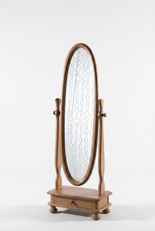 Living Room Floor Mirror Wooden Frame Oval Brown Standing Mirror