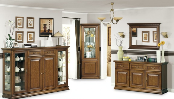 Living room furniture corner display cabinet sideboard with mirror classic buffet set 4-piece