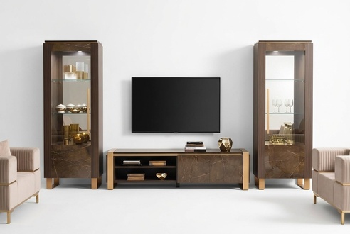 Living Room Furniture Set Designer Living Room Sideboard 2x Display Case 3pcs. New living wall