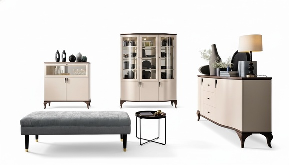 Classic style made of real wooden set of showcase-LA – W3, 2x-sideboards-LA – K3sz & LA – KB models