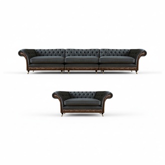 Living room Gray Chesterfield fabric sofa set Textile 3-seater Single seat