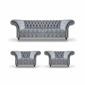 Living room gray sofa set 3-piece Chesterfield upholstered sofa design furniture