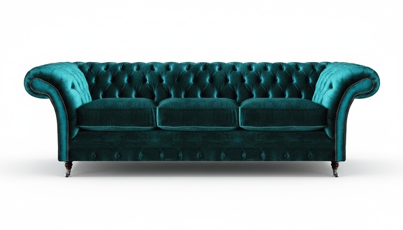 Living Room Green Three-Seater Sofa Couch Textile Furniture Upholstered Seat Furniture