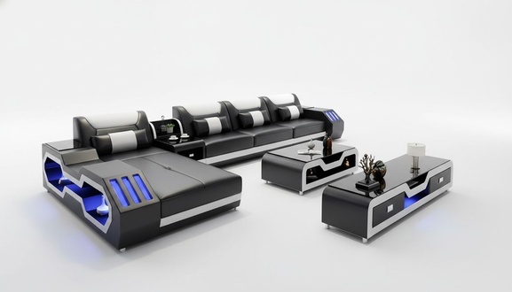 Living landscape L shape corner sofa + coffee table + sideboard design living led