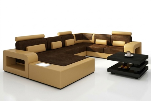 Sectional sofa with USB, fabric textile leather sofa set with lighting.