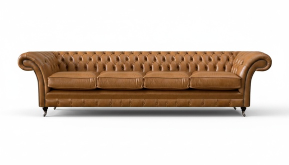 Living Room Luxurious Brown Sofa Big 4 Seater Design Chesterfield Leather Sofa