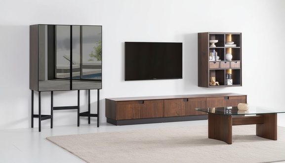 Living room luxury furniture wall unit TV stand wall shelf wood brown modern new