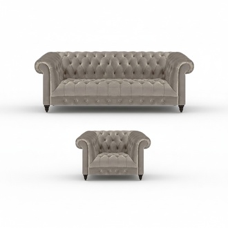 Living Room Luxury Set 2-piece Gray Furniture Upholstered Chesterfield New