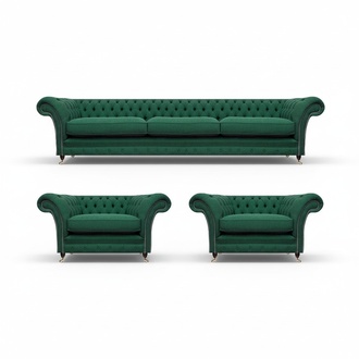 Living Room Luxury Sofa Set 3-piece Green Designer Furniture Chesterfield