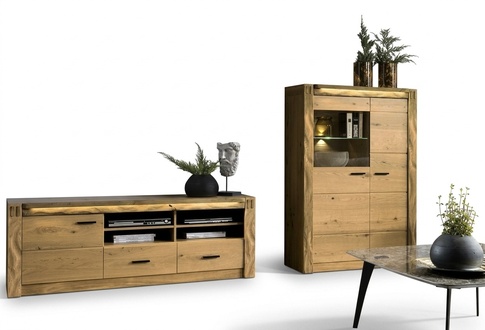 Living Room Modern Wooden Furniture TV Low Board Showcase Luxurious Wall Shelf Set 3pcs