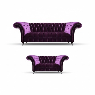 Living Room Purple Chesterfield Sofa Set Modern Fabric Couches 2-piece