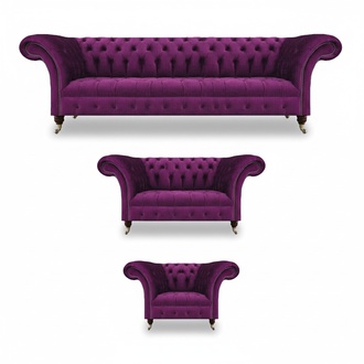 Living room purple sofa set 3-piece luxury textile upholstered furniture Chesterfield