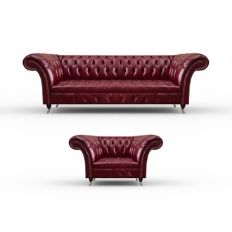 Living Room Red Chesterfield Set Luxury Three-Seater Couch Upholstered Armchair