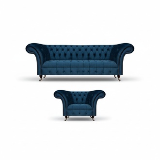 Living room seating furniture blue sofa three seater luxury armchair furniture chesterfield