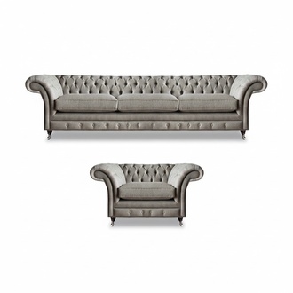 Living room set 2-piece sofa three-seater seating furniture armchair design Chesterfield