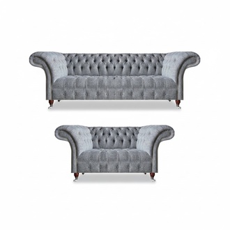 Living room set 2x sofas gray complete Chesterfield design furniture
