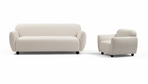 Living room set 2-piece 3-seater with armchair white plain modern design