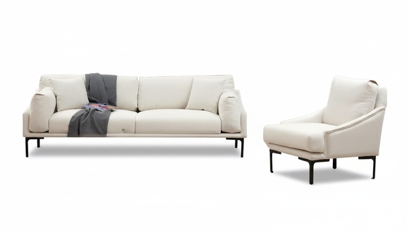 Living room set 2-piece 3-seater sofa armchair white textile living room modern
