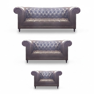 Living room set 3pcs brown leather furniture upholstered furniture Chesterfield new