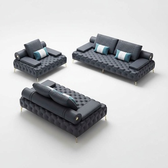 Living room set 3 pieces black living room sofa set 3 + 2 + 1 seater new wood