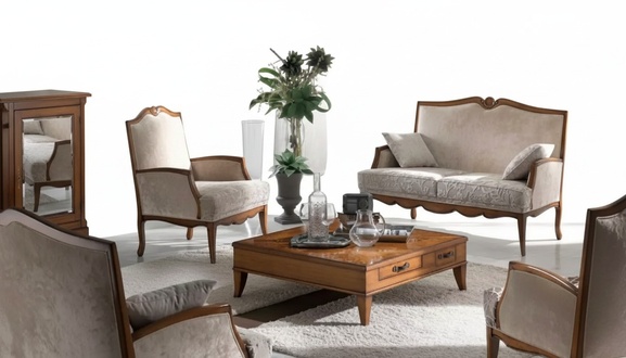 Living Room Set Armchair Coffee Table Sofa 2 Seater Upholstered Seater Luxury Beige New