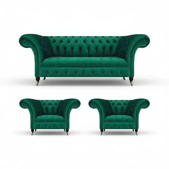 Living room set complete 3-piece green sofa set textile upholstered sofa Chesterfield