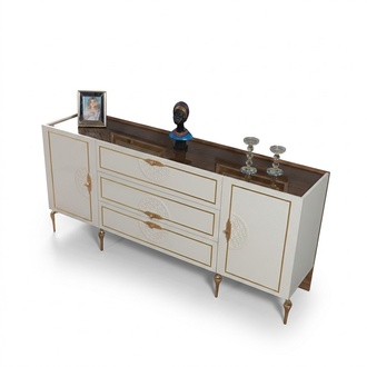 Living room set sideboard with 2x mirror set 3pcs white sideboard